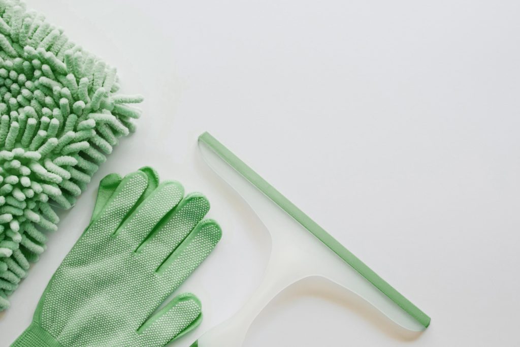 Top view rubber gloves with copy space